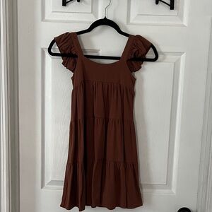 Autumn Brown Tiered Dress with Ruffle Sleeves